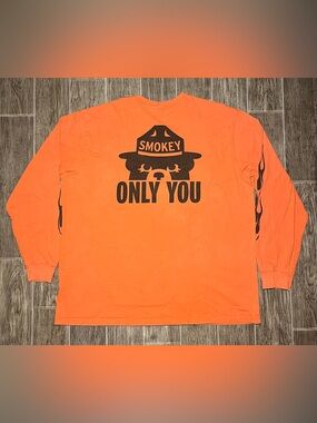 CC Filson Smokey Bear Only You Long Sleeve T-Shirt Orange Flames Mens 3XL